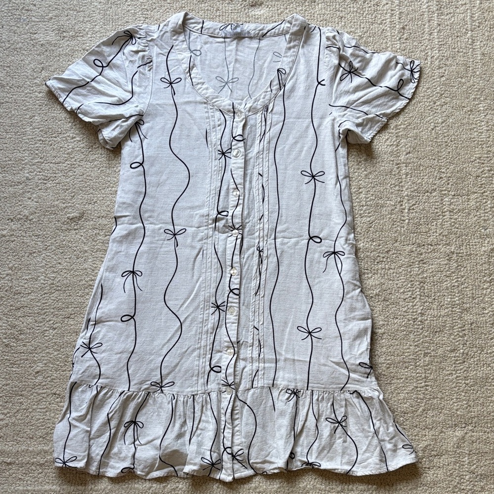 Jane and Delancey White Dress with Black Bow Stripe Print